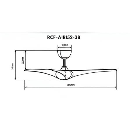 RUBINE CEILING FAN AIRI 3BLADE CHAMPAGNE MATT BLACK 52INCH