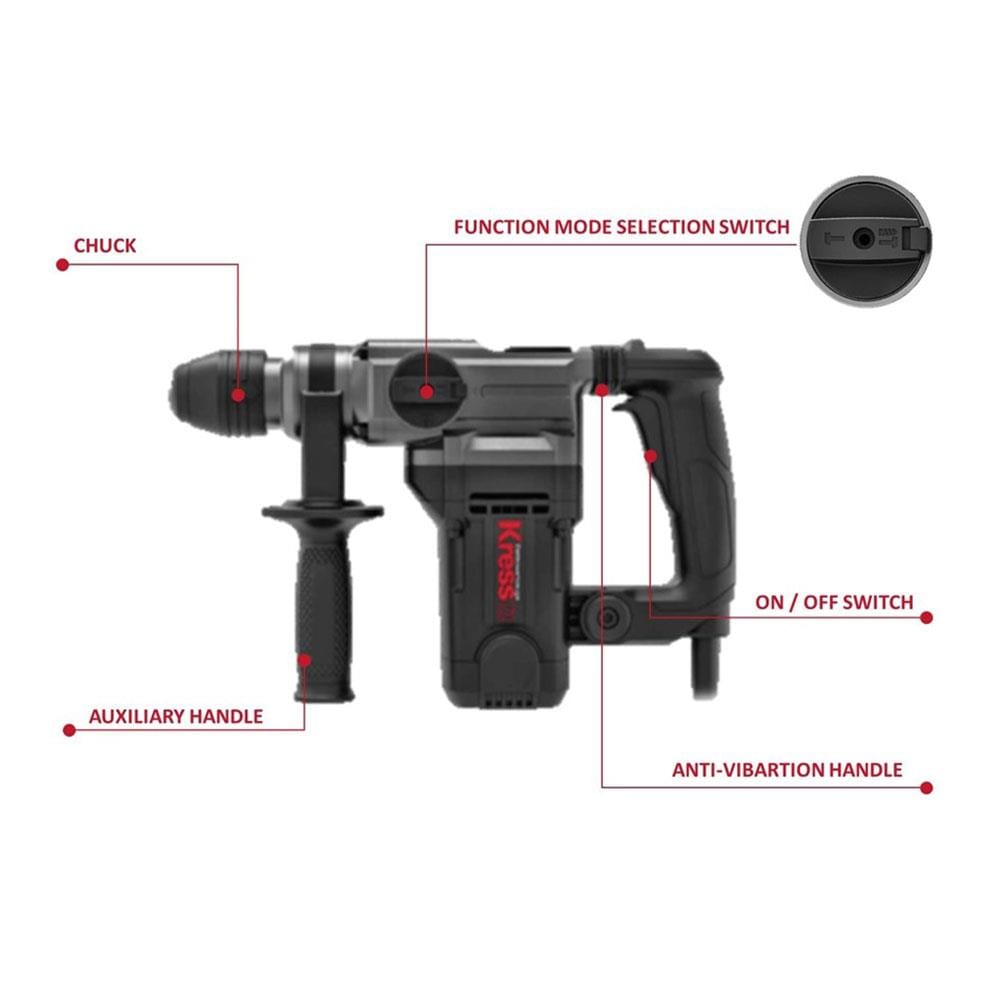 KRESS ROTARY HAMMER BRUSHLESS 2F KU332P 26MM 1100W BLACK