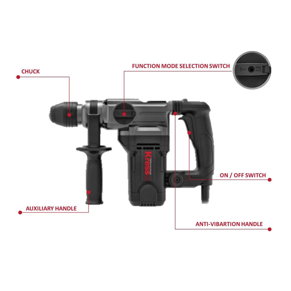 KRESS ROTARY HAMMER BRUSHLESS 2F KU332P 26MM 1100W BLACK