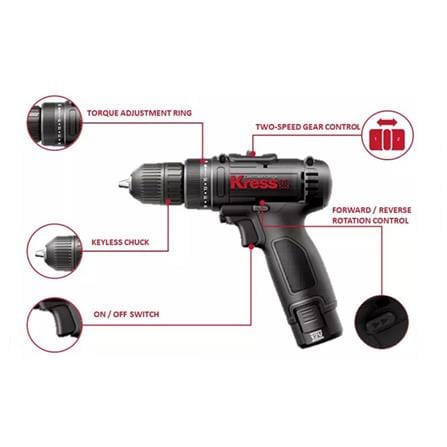 KRESS HAND DRILL DRIVER CORDLESS KU200 12V BLACK