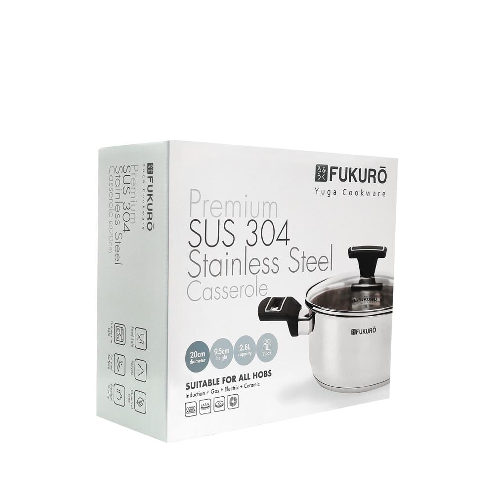 FUKURO YUGA 304 STAINLESS STEEL CASSEROLE WITH LID 20CM