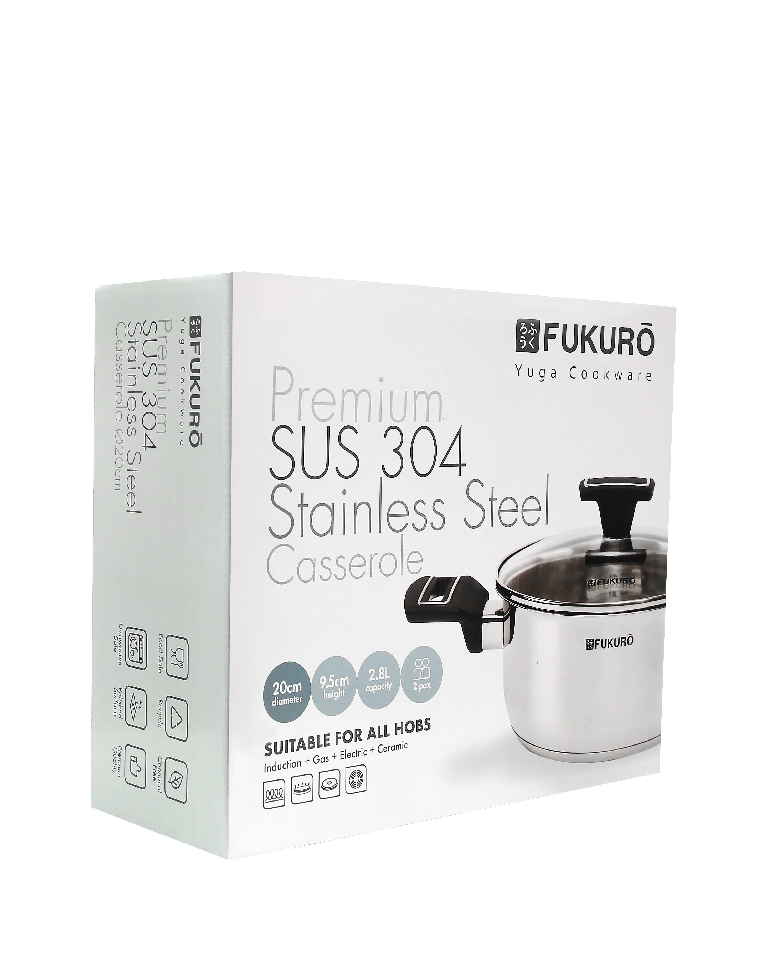 FUKURO YUGA 304 STAINLESS STEEL CASSEROLE WITH LID 20CM