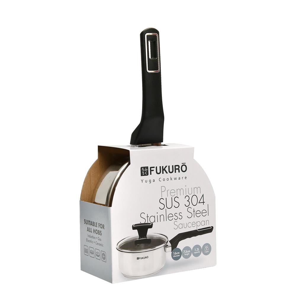 FUKURO YUGA 304 STAINLESS STEEL SAUCE PAN WITH LID 16CM