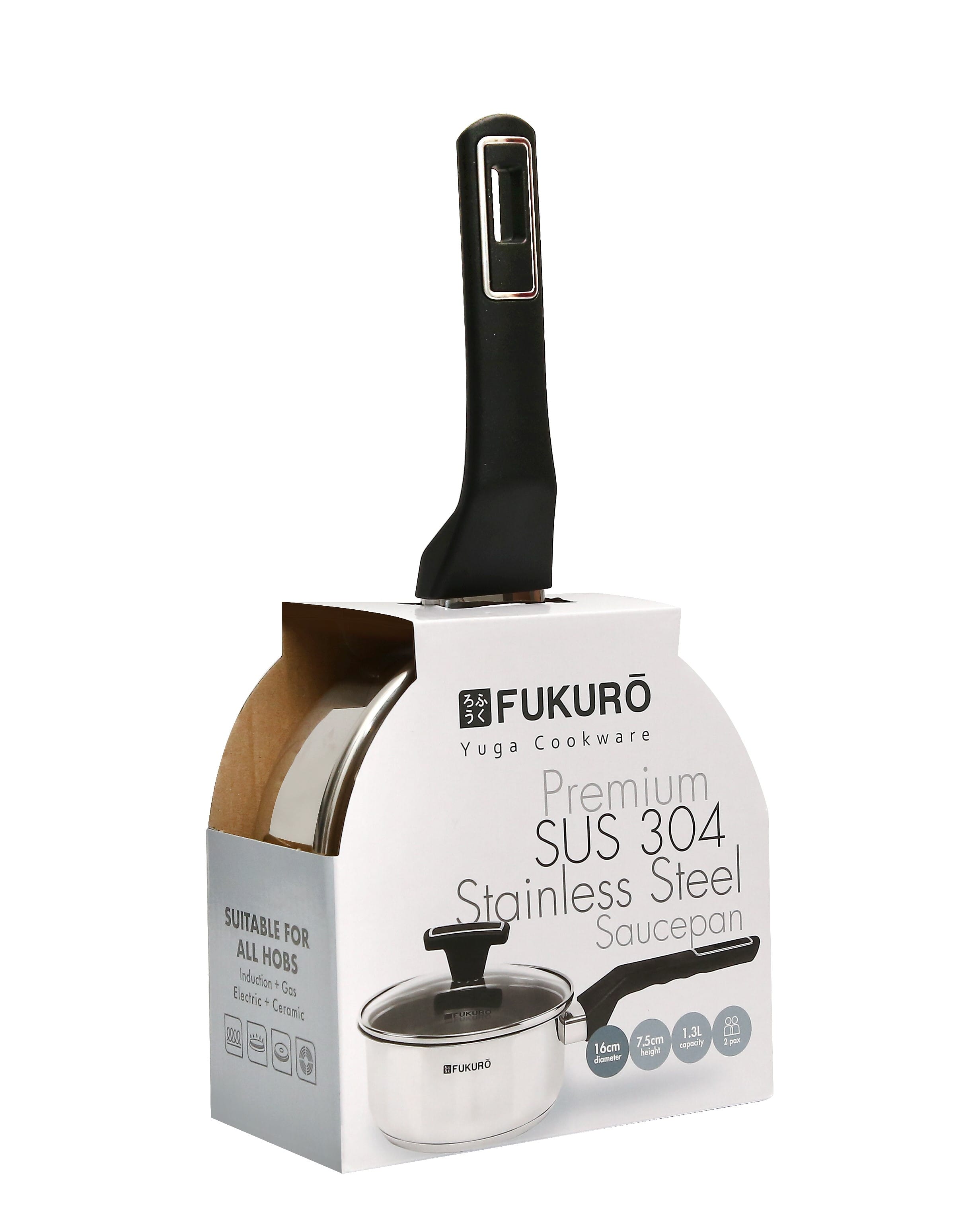 FUKURO YUGA 304 STAINLESS STEEL SAUCE PAN WITH LID 16CM