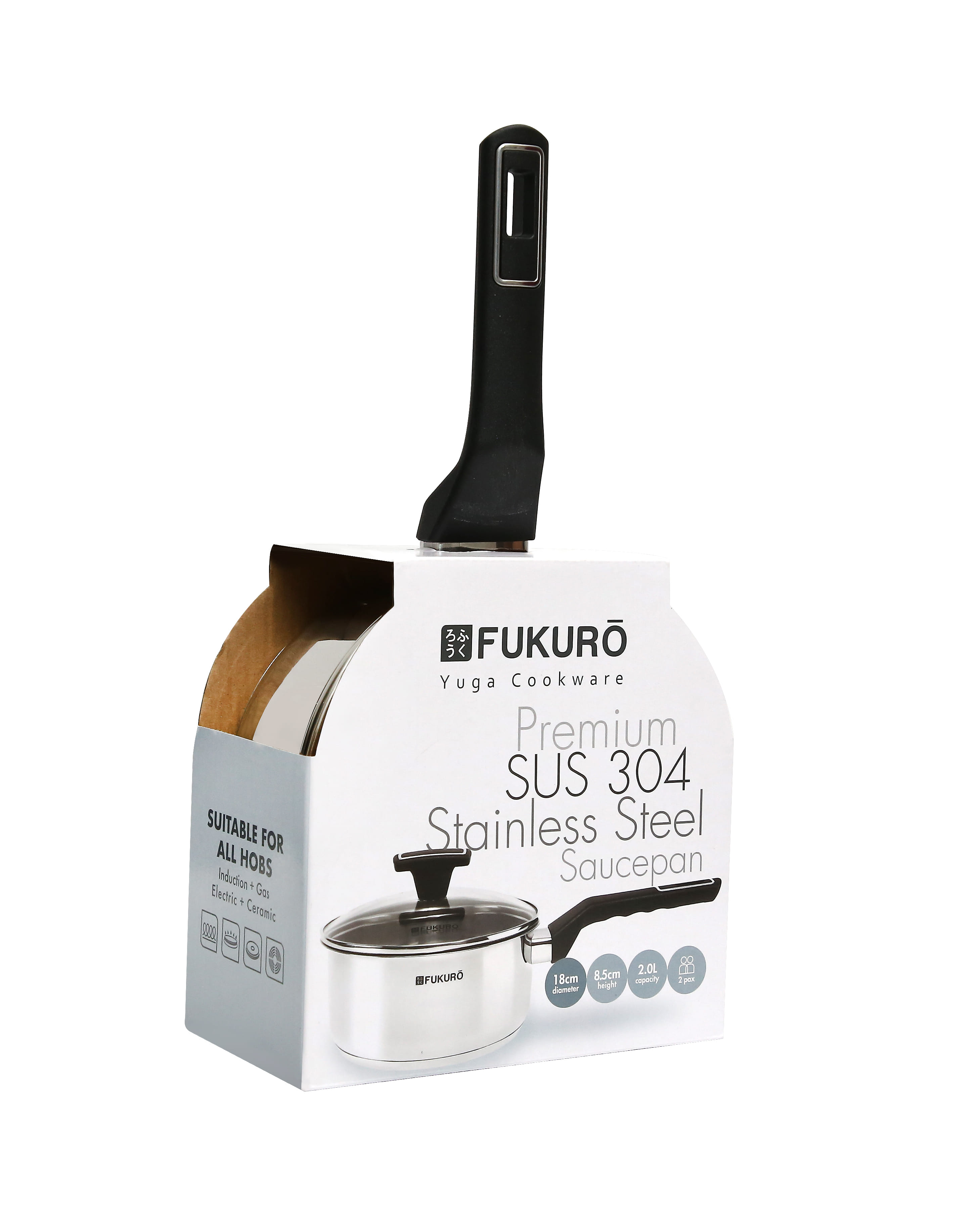 FUKURO YUGA 304 STAINLESS STEEL SAUCEPAN WITH LID 18CM