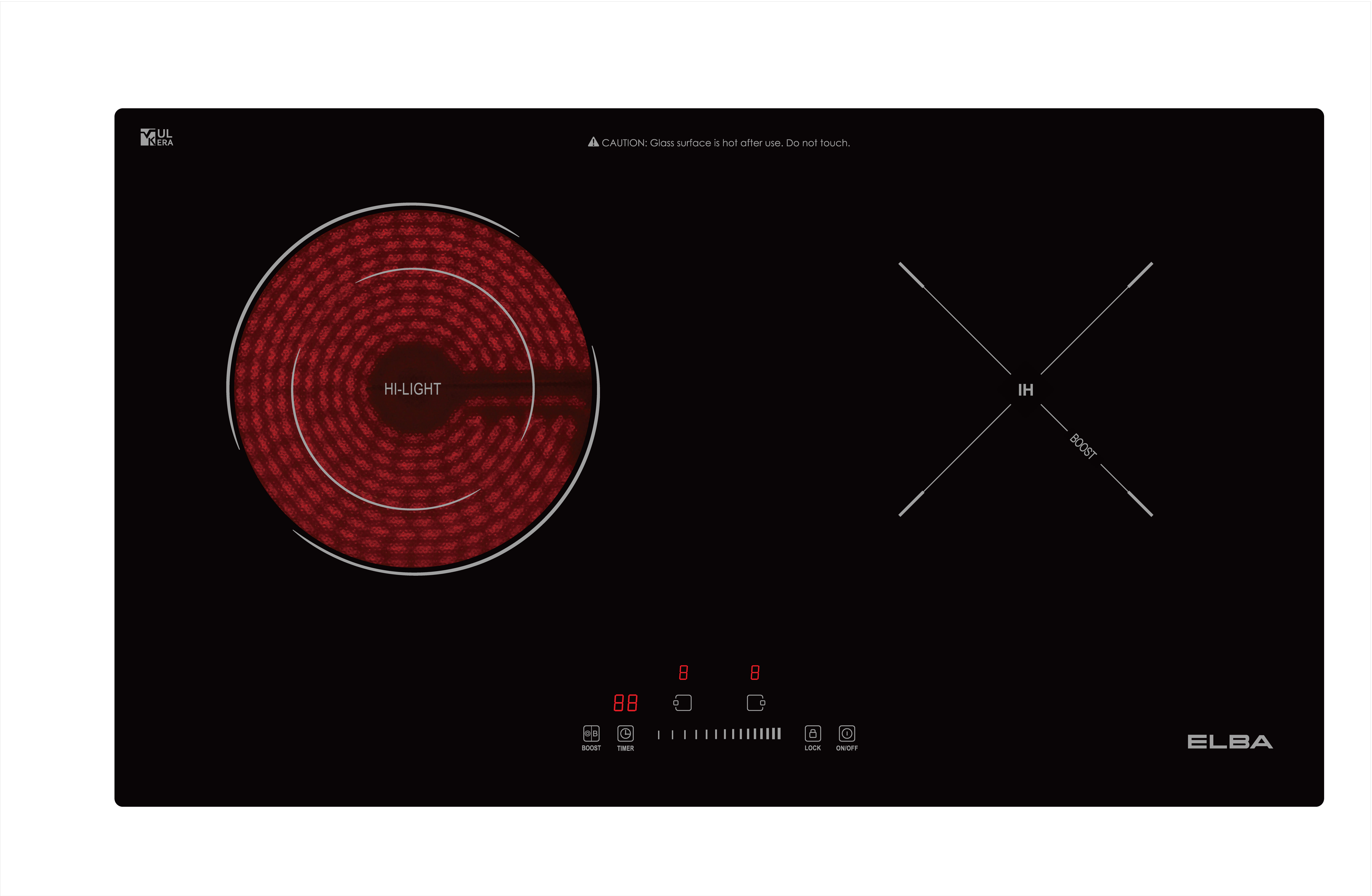 ELBA INDUCTION CERAMIC HOB EICH-Q7052ST(BK) DUAL COOKING ZONES 71CM