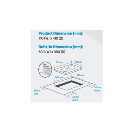 ELBA INDUCTION CERAMIC HOB EICH-Q7052ST(BK) DUAL COOKING ZONES 71CM