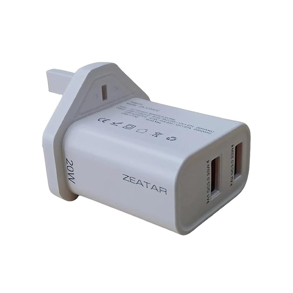 20W DUAL USB ADAPTOR CHARGER ZA3720UU ZEATAR WHITE