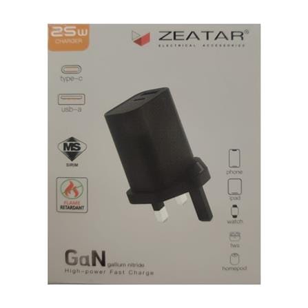 25W TYPE-C & USB ADAPTOR CHARGER ZA3725CU ZEATAR BLACK