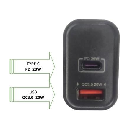 20W TYPE-C & USB ADAPTOR CHARGER ZA3720CU ZEATAR BLACK