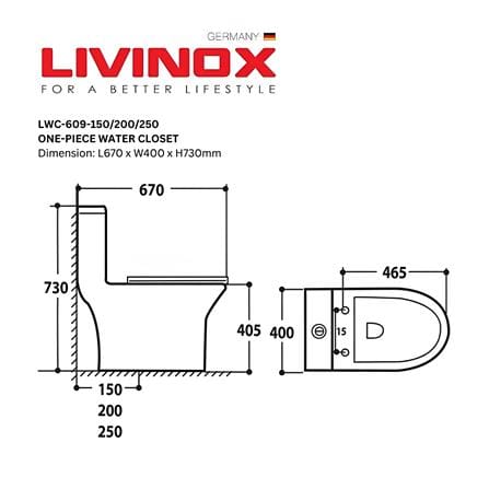 LIVINOX TOILET ONE-PIECE WATER CLOSET LWC-609-250 6/3L WHITE