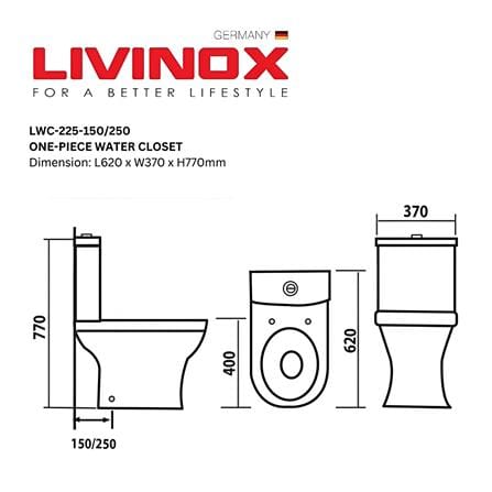 LIVINOX TOILET CLOSE-COUPLED WC BOWL LWC-225-150 6/3L WHITE