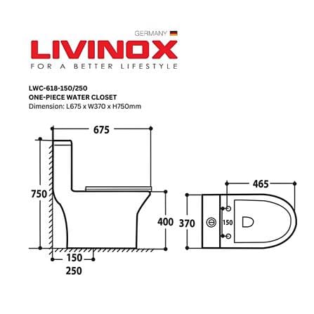 LIVINOX TOILET ONE-PIECE WATER CLOSET LWC-618-250 WHITE 6/3L