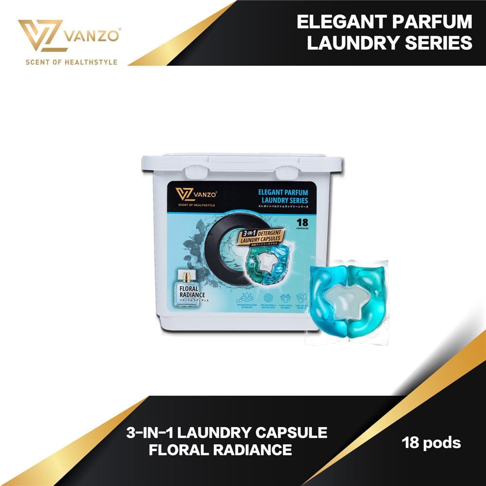 VANZO 3IN1 LAUNDRY CAPSULES FLORAL RADIANCE 18PCS