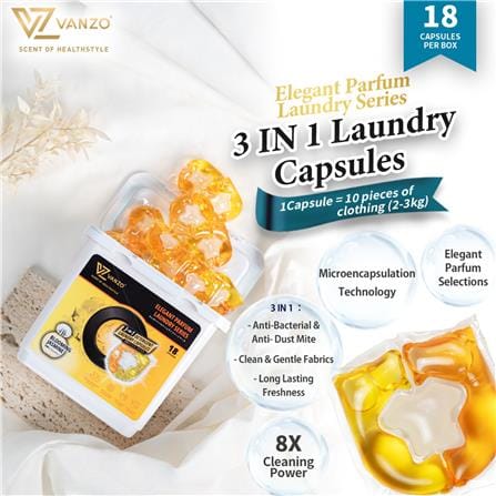 VANZO 3IN1 LAUNDRY CAPSULES FLORAL RADIANCE 18PCS