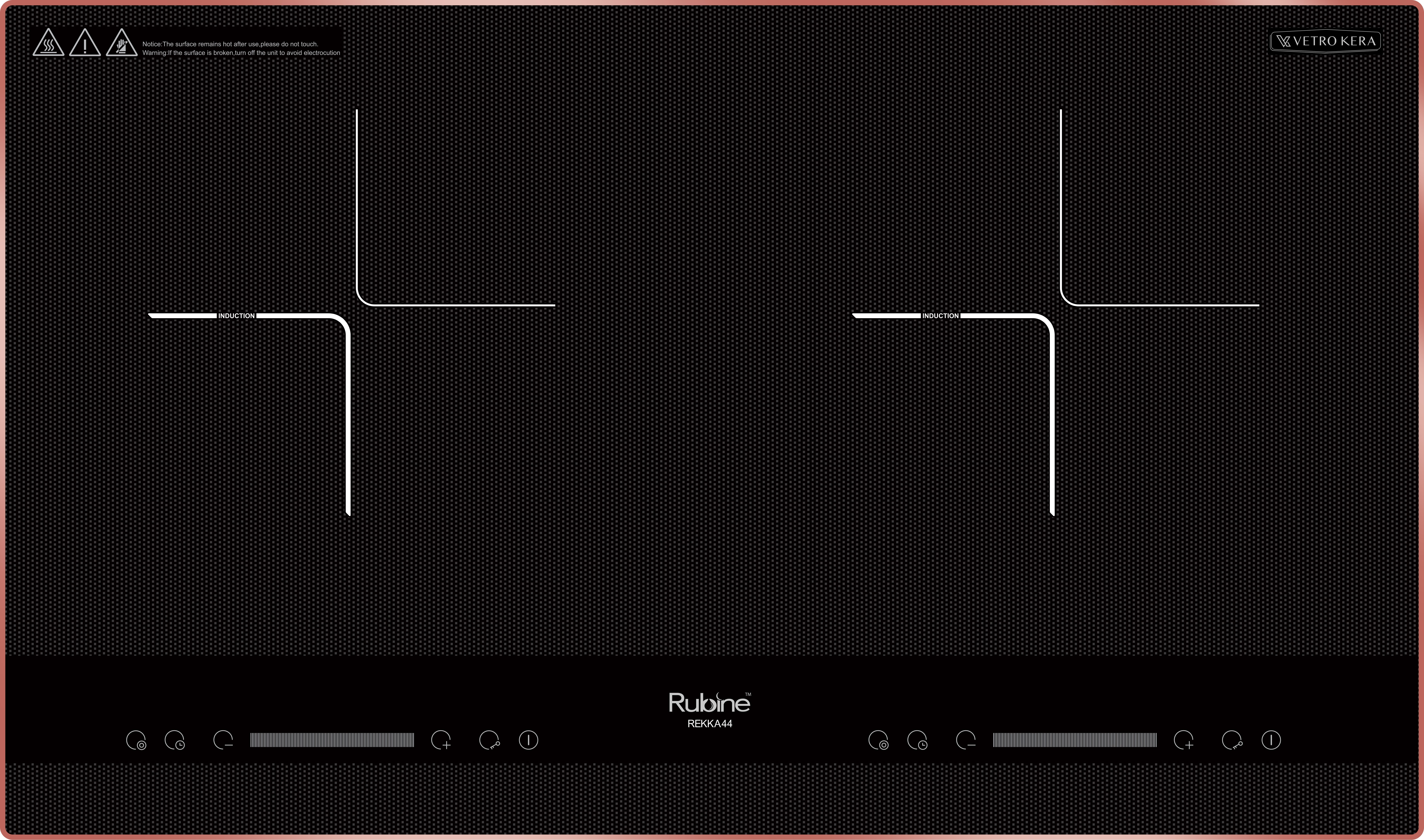 RUBINE INDUCTION HOB RIH-REKKA44-BL BLACK 73CM LEFT 2.2kW RIGHT 2.2kW