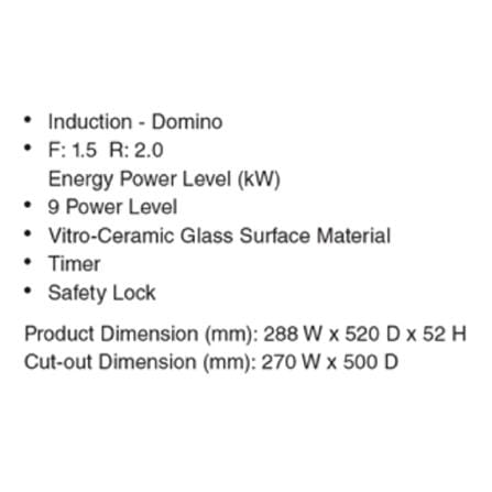 RUBINE DOMINO INDUCTION HOB RIH-VELOCE35-BL BLACK 28.8CM