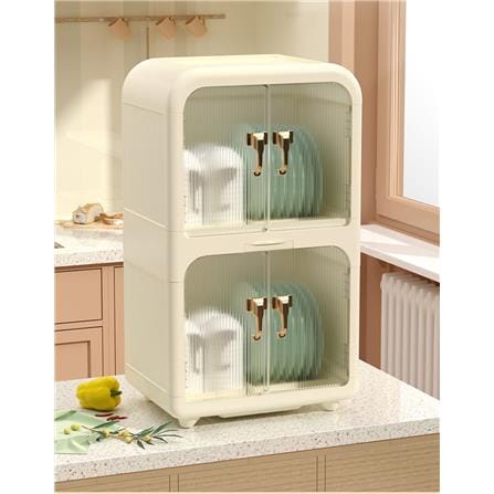 2-TIER PLASTIC DISH DRAINER WITH COVER COSSY +  40X28X69CM 3022 CREAM