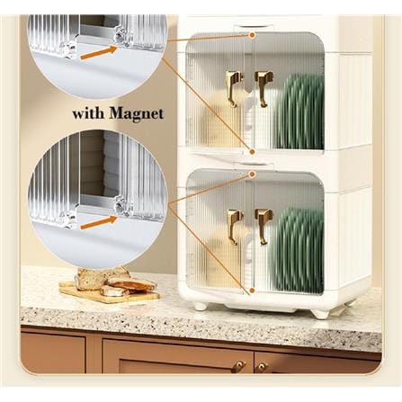 2-TIER PLASTIC DISH DRAINER WITH COVER COSSY +  40X28X69CM 3022 CREAM