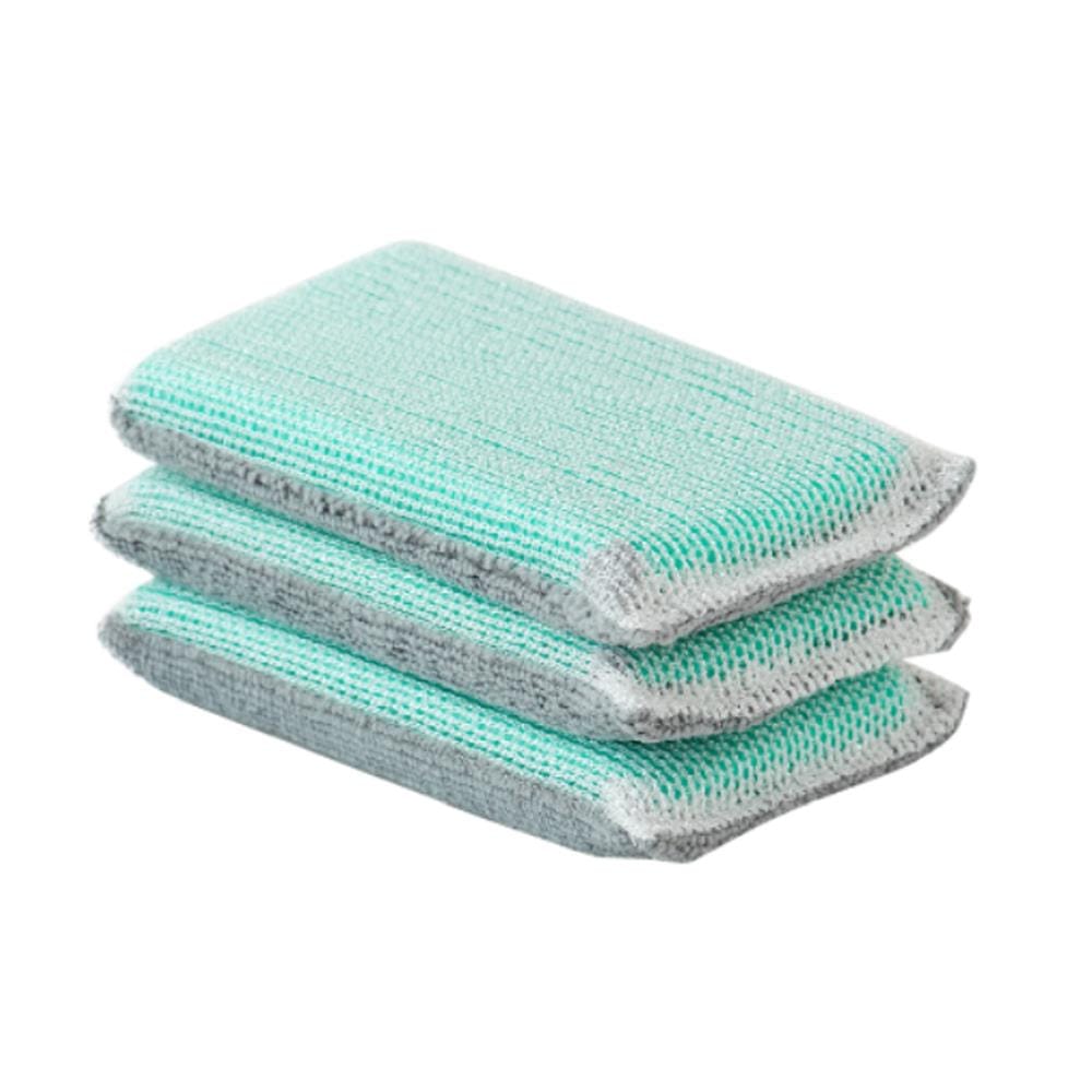 DOUBLE-SIDED SPONGE WITH POLYESTER FABRIC ACCO 16X8.5X2CM 3PCS AQUA GREEN/GREY
