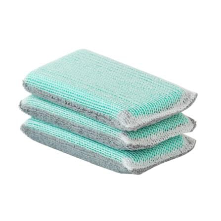 DOUBLE-SIDED SPONGE WITH POLYESTER FABRIC ACCO 16X8.5X2CM 3PCS AQUA GREEN/GREY