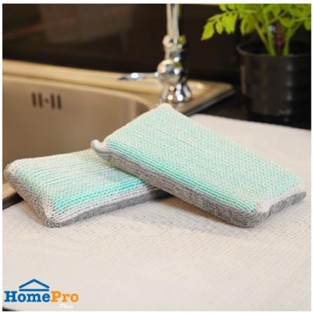 DOUBLE-SIDED SPONGE WITH POLYESTER FABRIC ACCO 16X8.5X2CM 3PCS AQUA GREEN/GREY