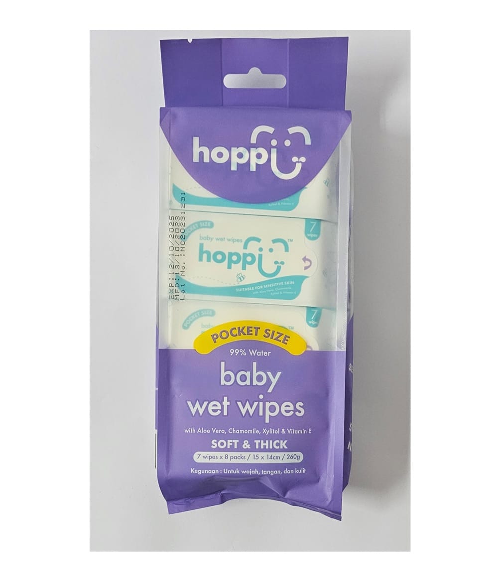 HOPPI POCKET SIZE MINI WET WIPES 7Sx 8PACK  260GM