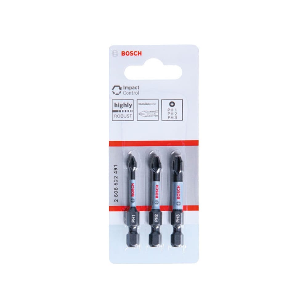 BOSCH SCREWDRIVER BIT PH1 - PH3 50MM (EXPERT FOR IMPACT) 3EA/PACK BLACK
