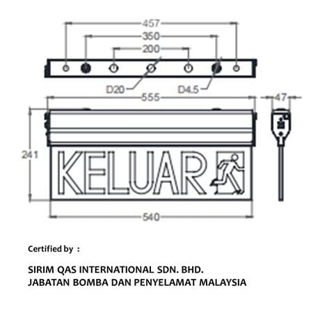 VITALITE LED KELUAR SIGN - SLIM TYPE (SINGLE SIDED VIEW) VKS 555/STS/RM