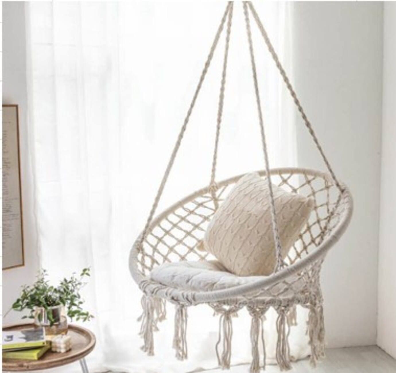 HAMMOCK WHITE COTTON ROPE TASSEL KNOTS
