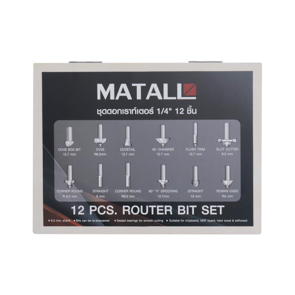 MATALL ROUTER BIT SET 1/4IN 12PCS/BOX