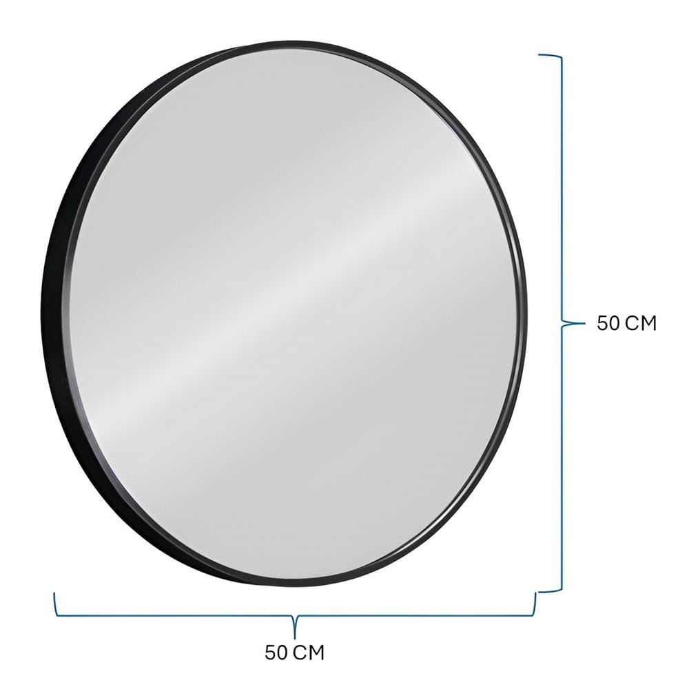 GLOREX LIGHTWEIGHT ALUMINIUM FRAME MIRROR ROUND 50CM  BLACK