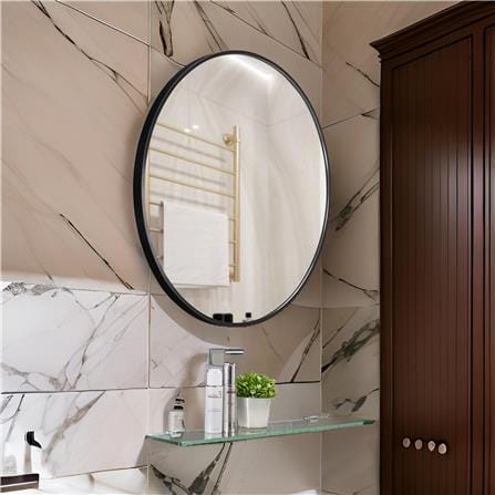 GLOREX LIGHTWEIGHT ALUMINIUM FRAME MIRROR ROUND 70CM BLACK