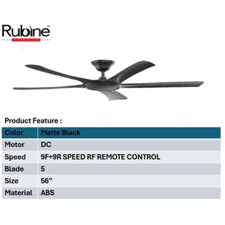 RUBINE CEILING FAN RCF-PETALO56-5B-MATTE BLACK 56"