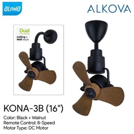 ALPHA CEILING FAN ALKOVA KONA 3B WALNUT 16"