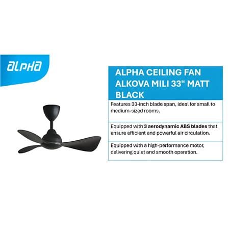 ALPHA CEILING FAN ALKOVA MILI 3B MATT BLACK 33"