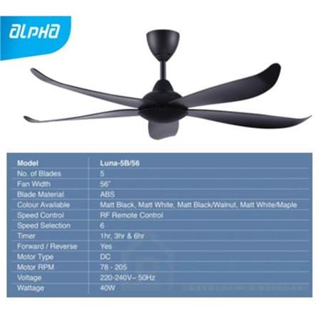 ALPHA CEILING FAN VANNUS LUNA 5B MATTE BLACK 56"