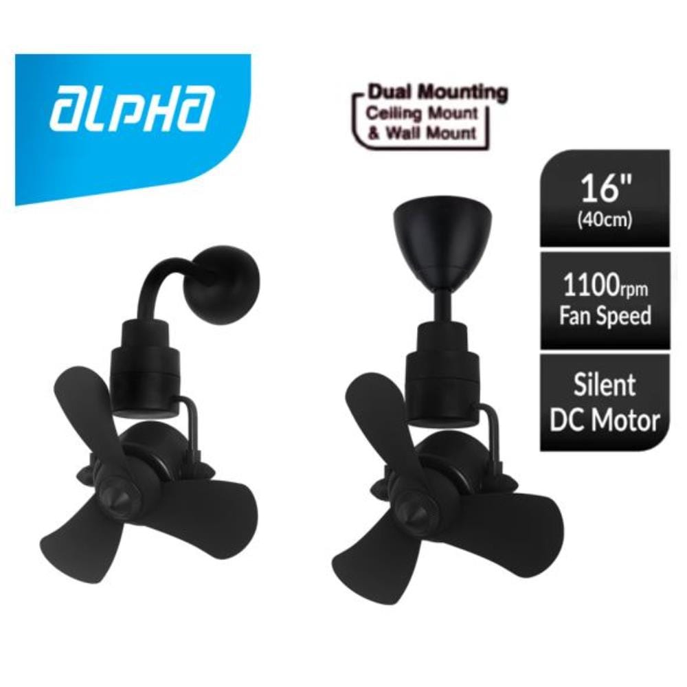 ALPHA CEILING FAN ALKOVA KONA 3B MATTE BLACK 16"