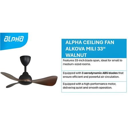 ALPHA CEILING FAN ALKOVA MILI 3B WALNUT 33"
