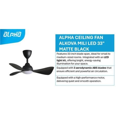 ALPHA CEILING FAN ALKOVA MILI LED 3B MATT BLACK 33"