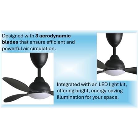 ALPHA CEILING FAN ALKOVA MILI LED 3B MATT BLACK 33"