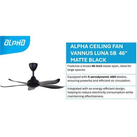 ALPHA CEILING FAN VANNUS LUNA 5B MATTE BLACK 46"