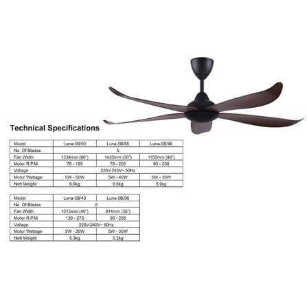 ALPHA CEILING FAN VANNUS LUNA 5B WALNUT 46"