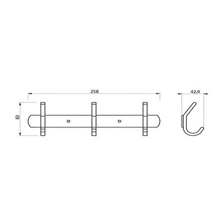 MD DOUBLE 3 HOOK AHF-K3-BK ALUMINIUM BLACK