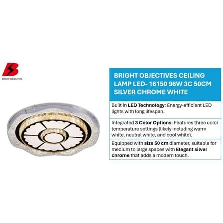 BRIGHT OBJECTIVES CEILING LAMP LED 16150 96W 3C 50CM SILVER CHROME WHITE