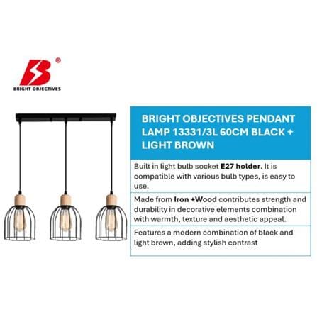 BRIGHT OBJECTIVES PENDANT LAMP 13331/3L 60CM BLACK + LIGHT BROWN