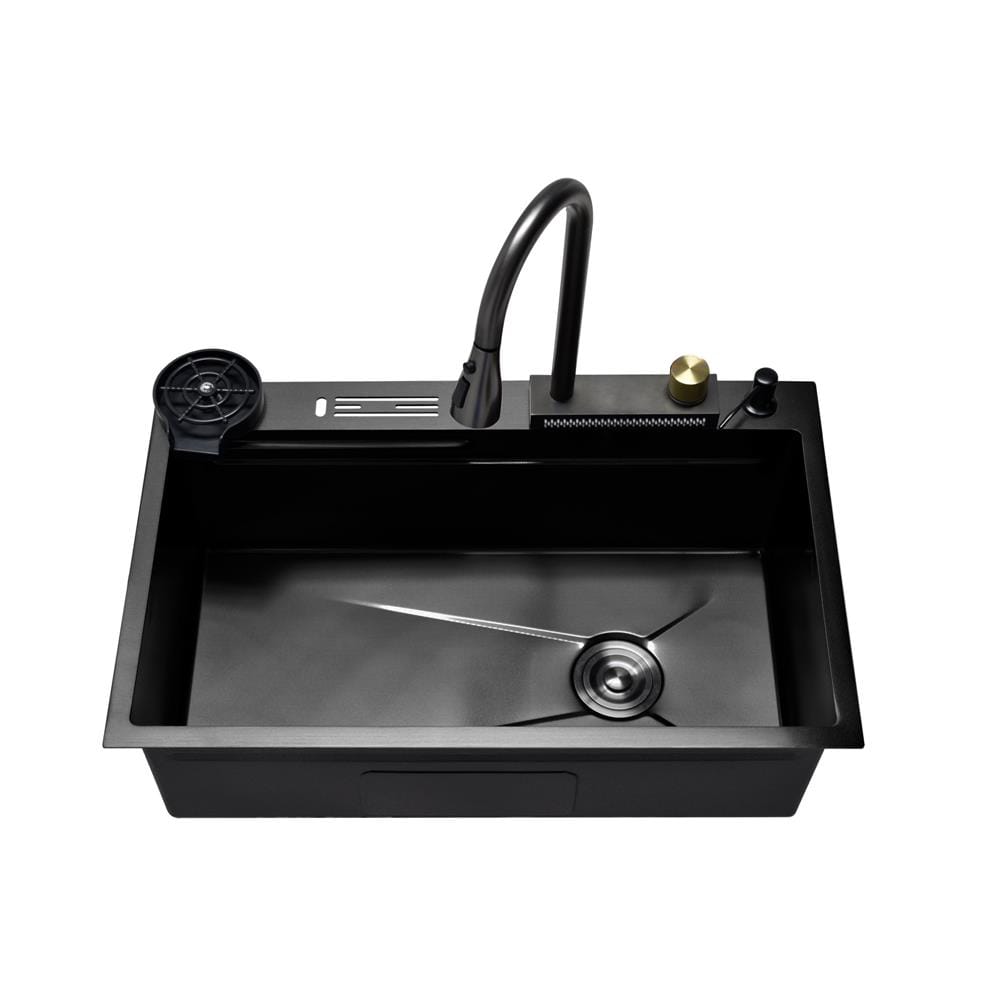 CABANA BUILT-IN KITCHEN NANOGRAIN SINK 1BOWL CKS7558-BL BLACK 80CM WITH PULL OUT MIXER TAP