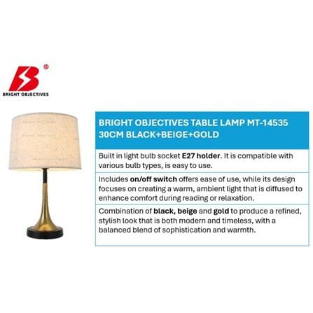 BRIGHT OBJECTIVES TABLE LAMP MT-14535 30CM BLACK+BEIGE+GOLD