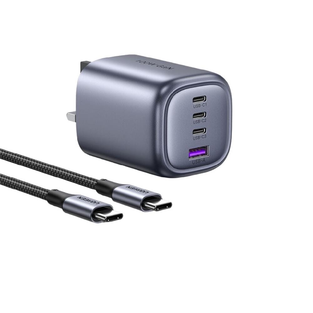UGREEN NEXODE 100W 3C1A GAN FAST CHARGER + USB-C TO USB-C CABLE 100W 2M (SPACE GRAY)