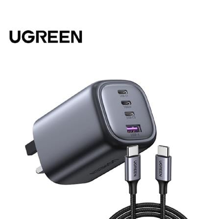 UGREEN NEXODE 100W 3C1A GAN FAST CHARGER + USB-C TO USB-C CABLE 100W 2M (SPACE GRAY)
